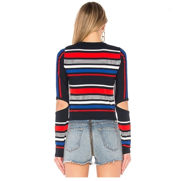 Tommy Hilfiger x Gigi Hadid Striped Cut-Out Knit Pullover Sweater Blue Small - Picture 2 of 10
